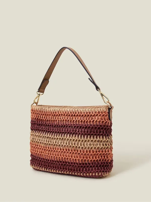 Accessorize Orange Stripe Raffia Cross-Body Bag