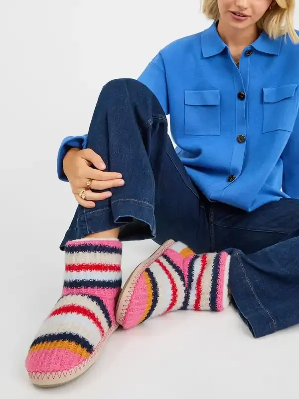 Accessorize Pink Knitted Stripe Slipper Boots