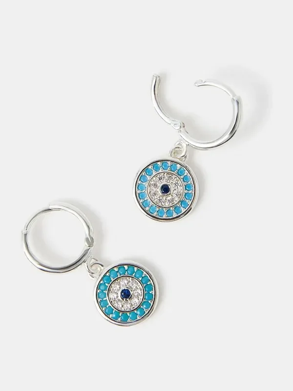 Accessorize Silver Tone Evil Eye Hoop Earrings