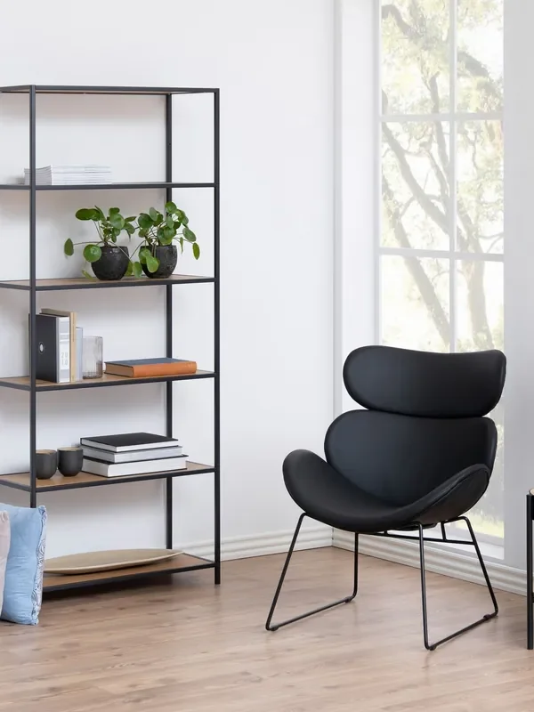 Actona Black Oak Seaford Tall Metal Bookcase with 5 Oak Shelves