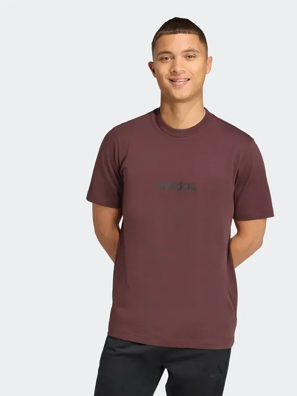 adidas Brown Light Single Essentials Linear 100% Cotton Jersey T-Shirt