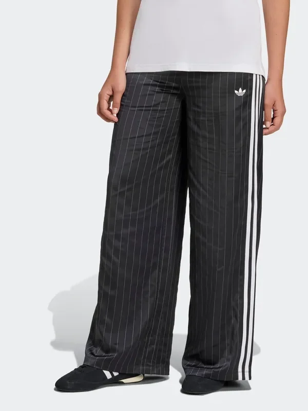 adidas Originals Black/White Soccer Summer Satin Pinstripe Wide Leg Trousers