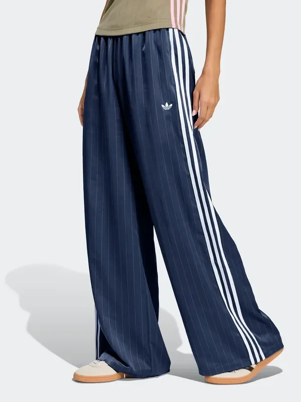 adidas Originals Blue/White Soccer Summer Satin Pinstripe Wide Leg Trousers