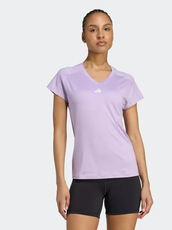 adidas Purple Aeroready Train Essentials Minimal Branding V-Neck T-Shirt