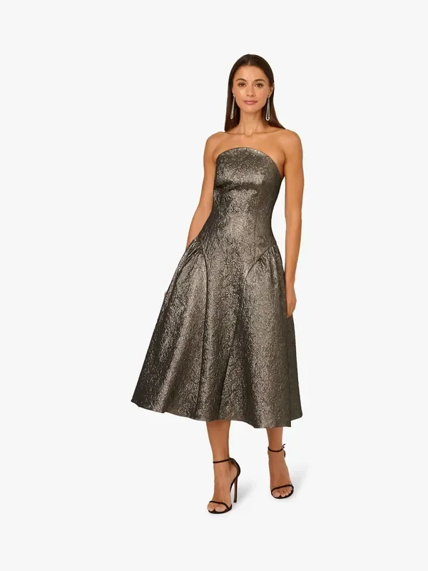 Adrianna By Adrianna Papell Metallic Strapless Metallic Ankle Dress