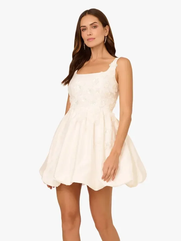 Adrianna Papell Bead Taffeta Bubble White Dress