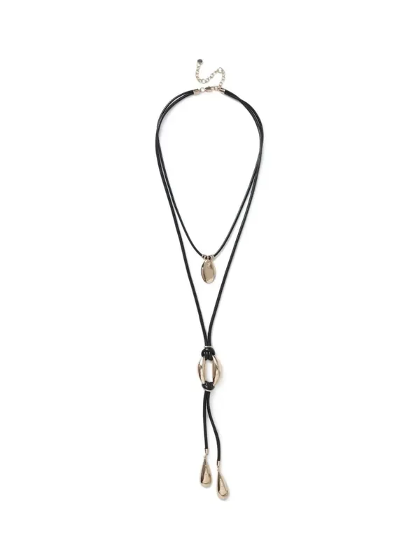 Aela Corded Multirow Statement Lariat Black Necklace