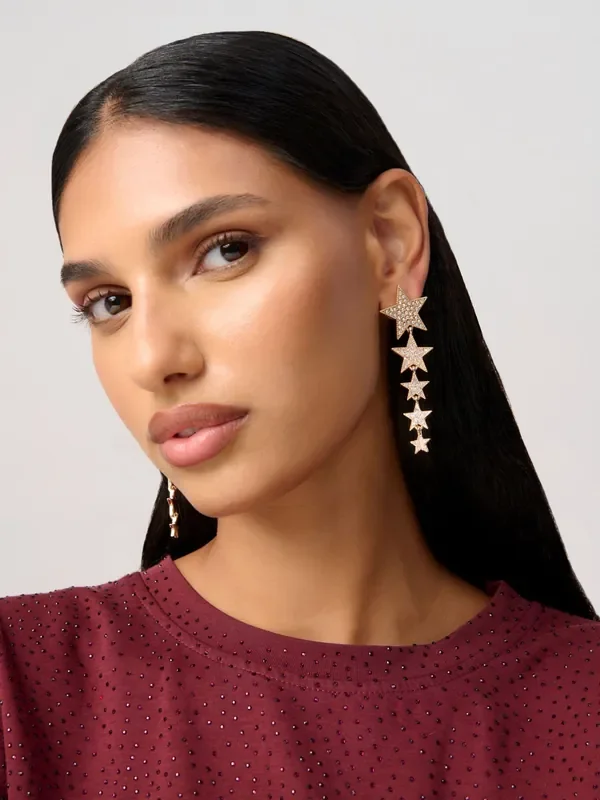 Aela Gold Tone Christmas Triple Star Drop Earrings