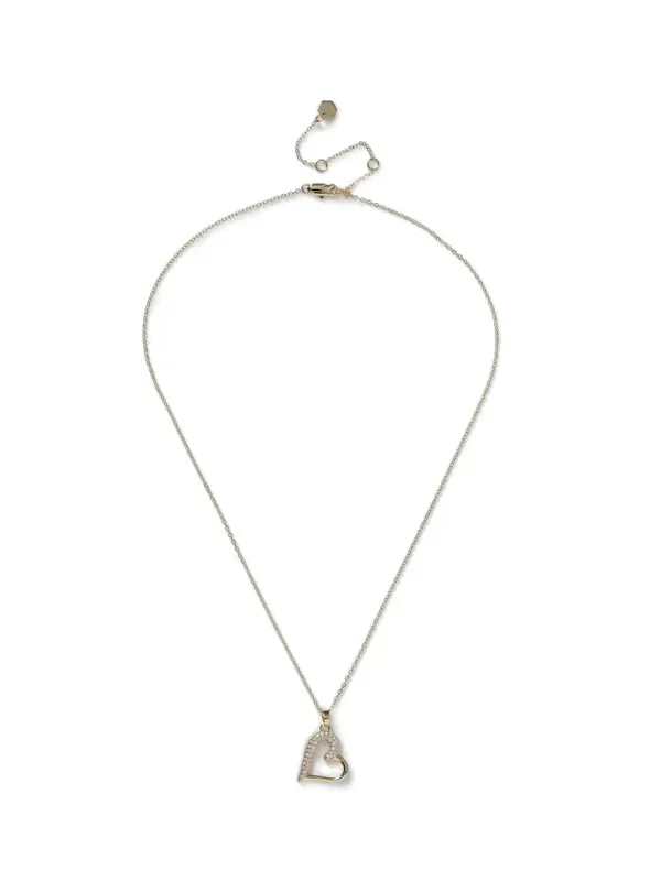 Aela Gold Tone Diamond Simulant Heart Chain Necklace