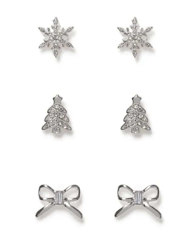 Aela Silver Tone Christmas Classy Bow Stud Earrings 3 Pack