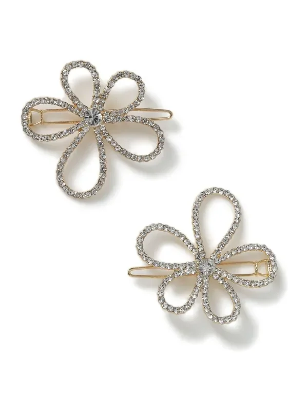 Aela Silver Tone Crystal Flower Hair Slides Multipack