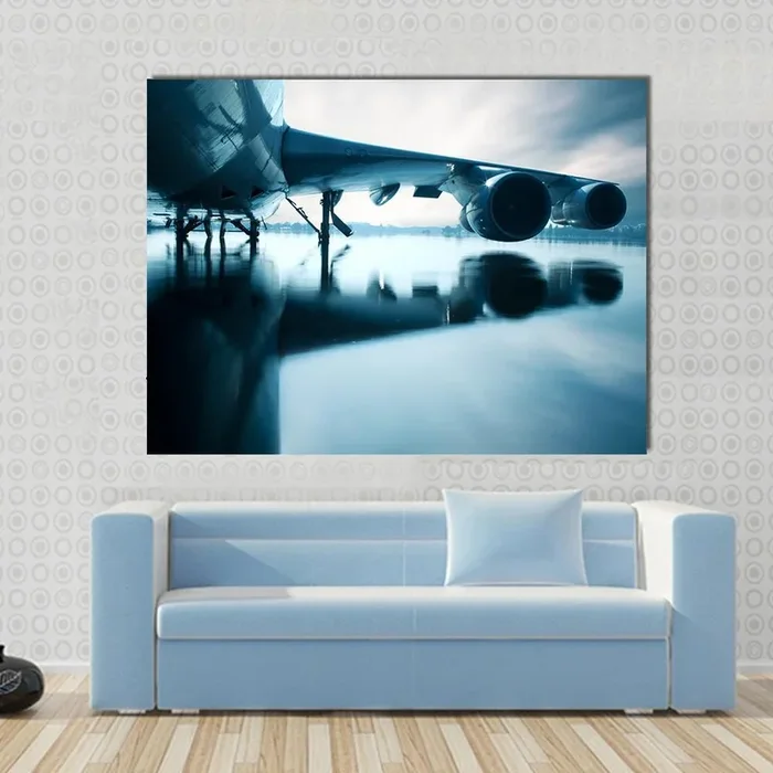 Airplane Over Water Canvas Wall Art