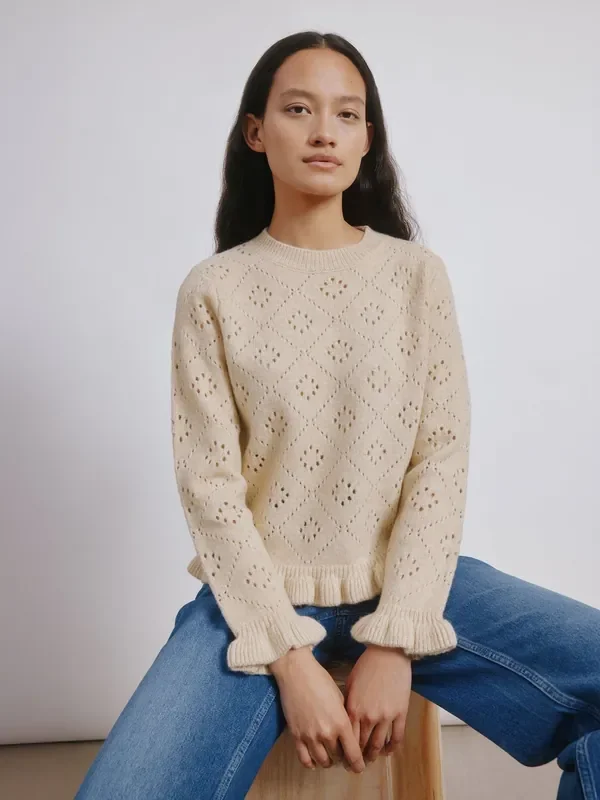 Albaray Cream Pointelle Ruffle Jumper