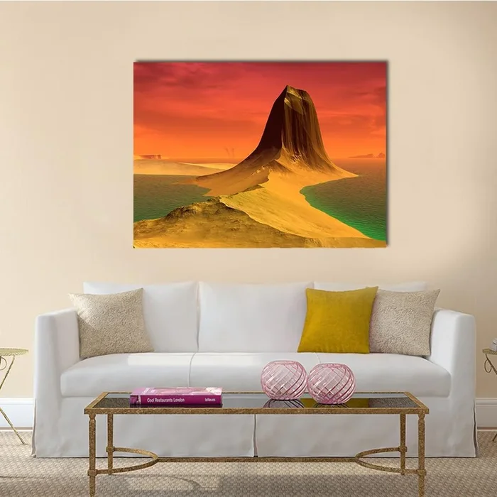 Alien Lake Beneath Striated Mountain Canvas Wall Art