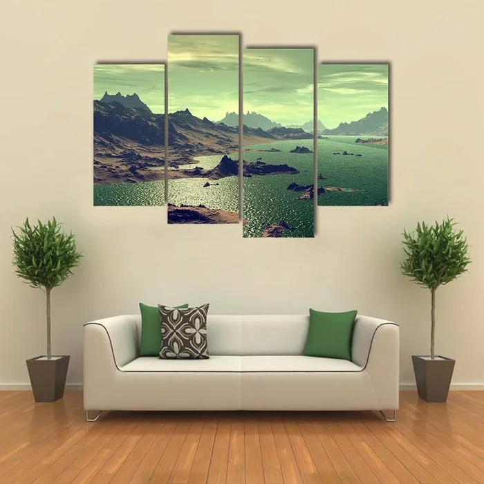 Alien Lake with Rocky Islands Canvas Wall Art