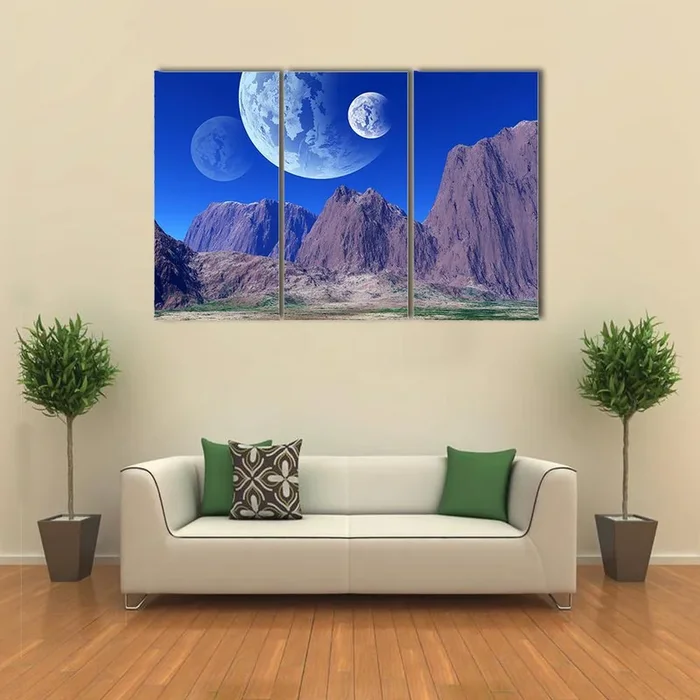 Alien Landscape with Three Moons Canvas Wall Art