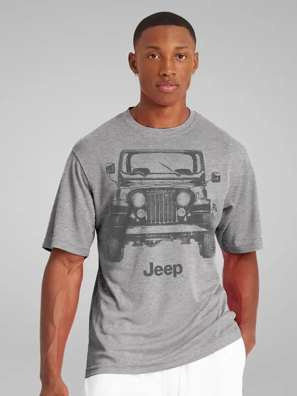 All + Every Grey Mens Jeep Classic Front View T-Shirt