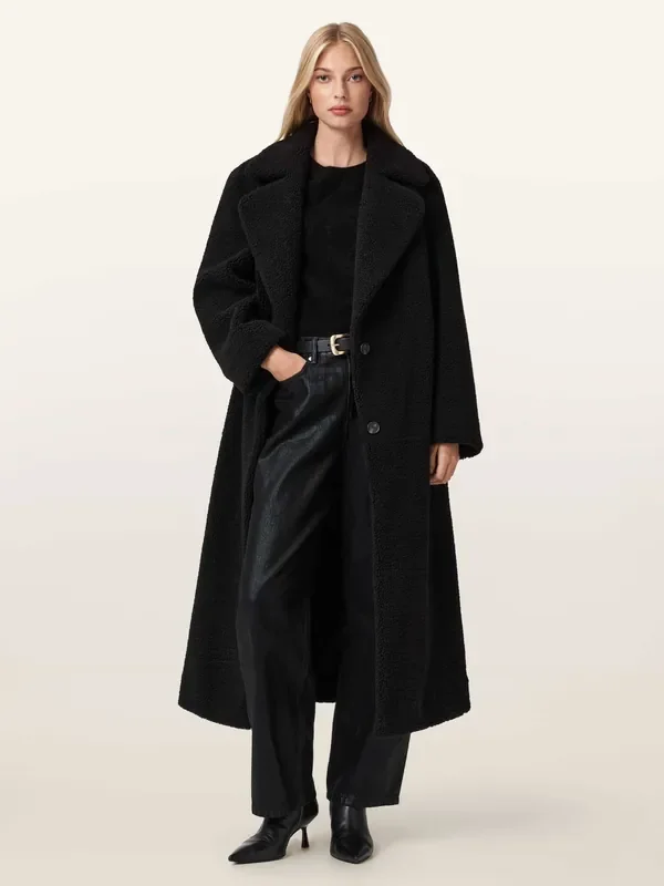 AllSaints Black Freddie Fur Coat