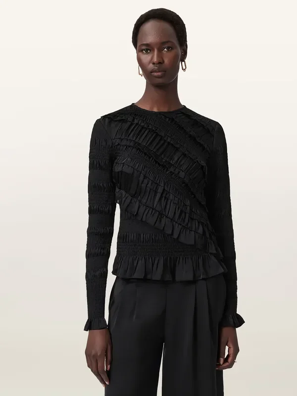 AllSaints Black Nyla Long Sleeve Top