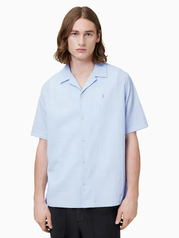 AllSaints Blue Light Valmer Short Sleeve Shirt