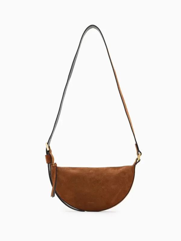 AllSaints Brown Halfmoon Suede Xbody Bag