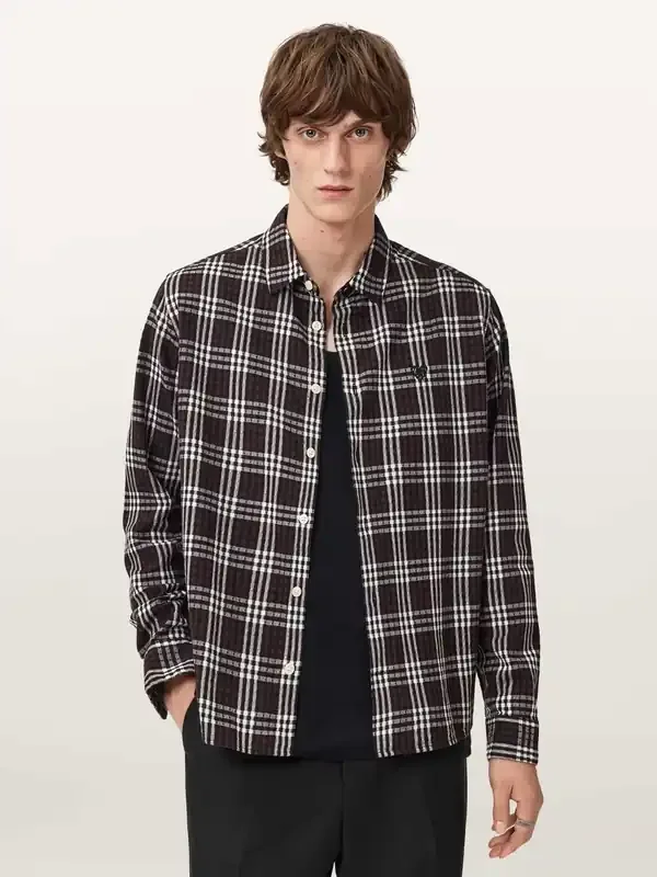 AllSaints Brown Santiago Long Sleeve Shirt