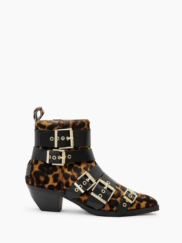 AllSaints Lepoard Print Jane Buckle Boots