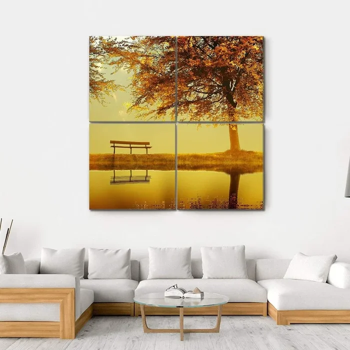 Alone Bench In Autumn Park Canvas Wall Art