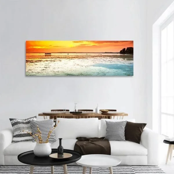 Amazing Sunset On Sea Panoramic Canvas Wall Art