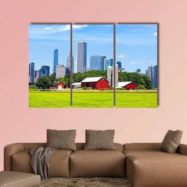 American Farm with Red Barn Canvas Wall Art