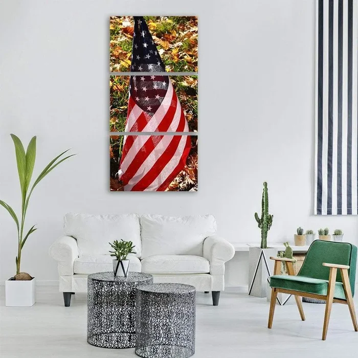 American Flag in Fall Vertical Canvas Wall Art