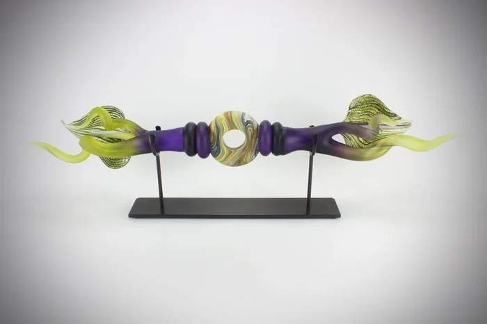 Amethyst and Lime Flame Ended Austral Sculpture – With Wall Mounting Hardware