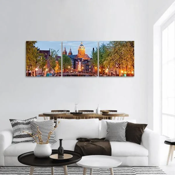 Amsterdam At Dusk Panoramic Canvas Wall Art