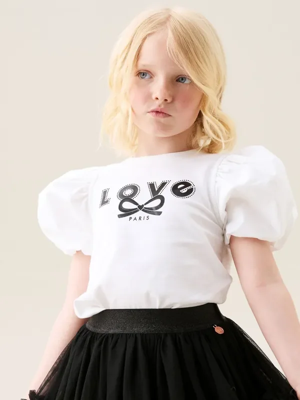 Angel & Rocket Snow White Heidi Puff Sleeve Embellished Top