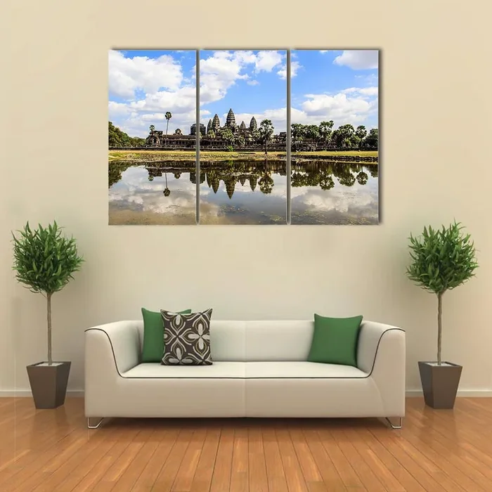 Angkor Wat Temple with Lake Reflection Canvas Wall Art