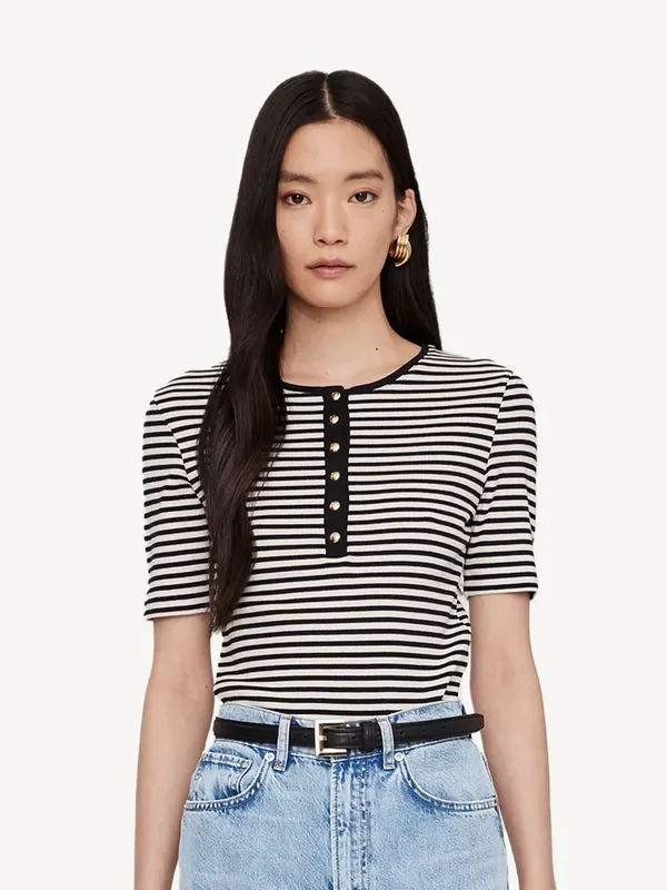 ANINE BING Black/White Alessia T-Shirt Seasons