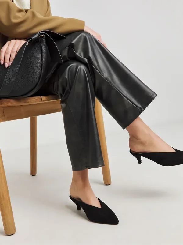 Anthology By JD Williams Black Extra Wide Fit Premium Real Suede Kitten Heel Mule