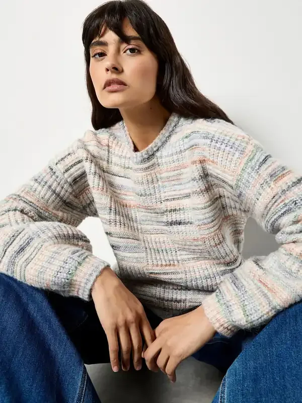 Apricot Green Textured Space Dye Scallop Jumper