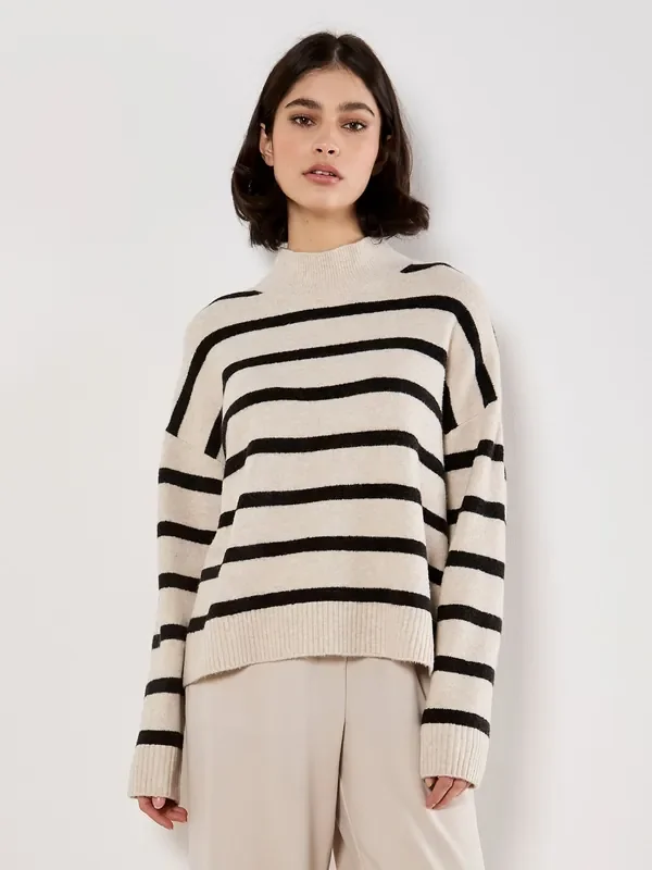 Apricot Natural Stripe Drop Shoulder Oversized Jumper