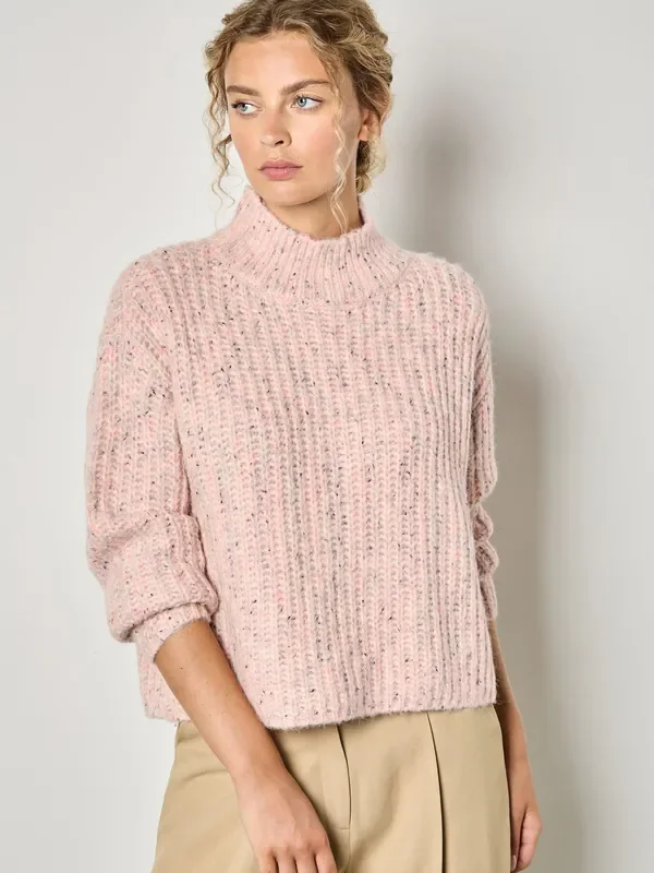 Apricot Pink Fisherman Knit Mock Neck Jumper