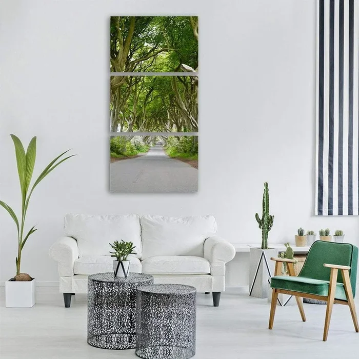 Archway of Trees Over Paved Road Vertical Canvas Wall Art