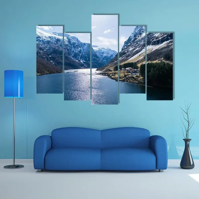 Ardal Fjord Village in Winter Canvas Wall Art
