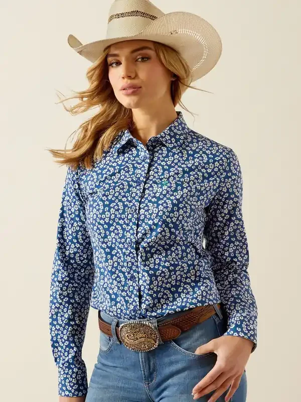 Ariat Blue Kirby Floral Ditsy Wrinkle Resist Stretch Shirt