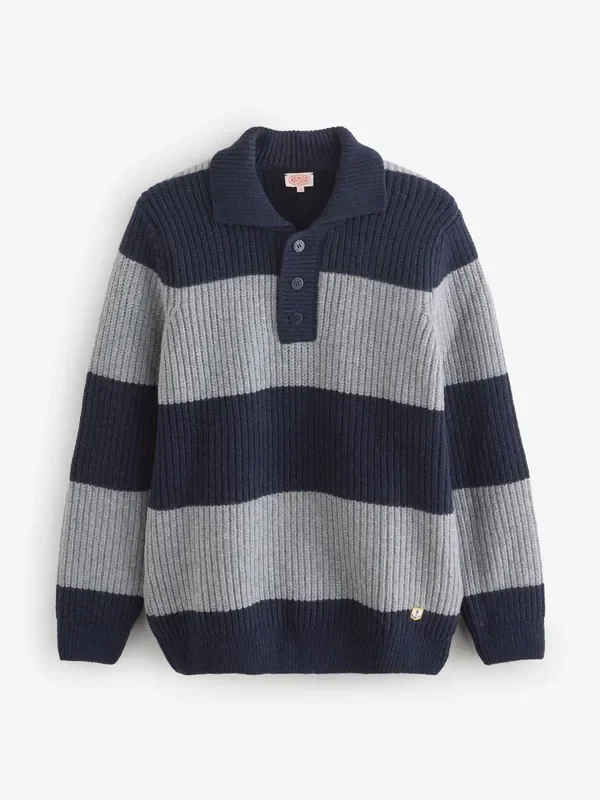 Armor Lux Grey Heritage Polo Neck Sweater
