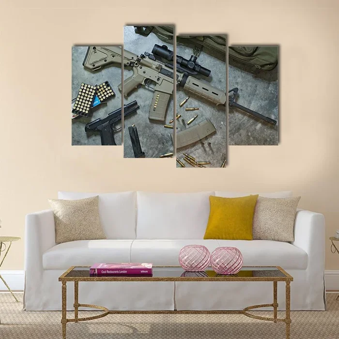 Assault Rifle and Pistol Artwork Canvas Wall Art