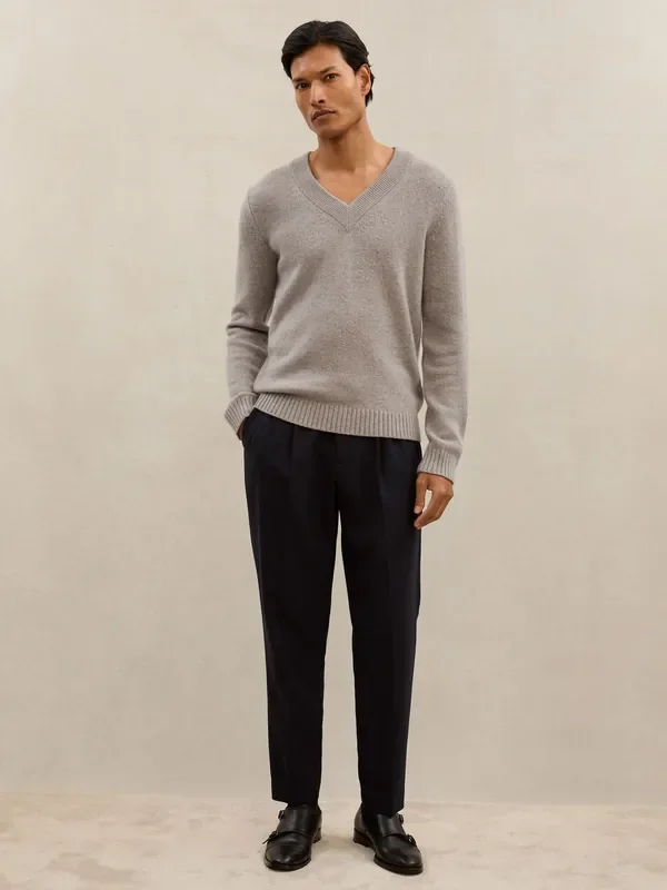 Atelier Heather Oatmeal Donside Atelier 100% Cashmere V-Neck Jumper