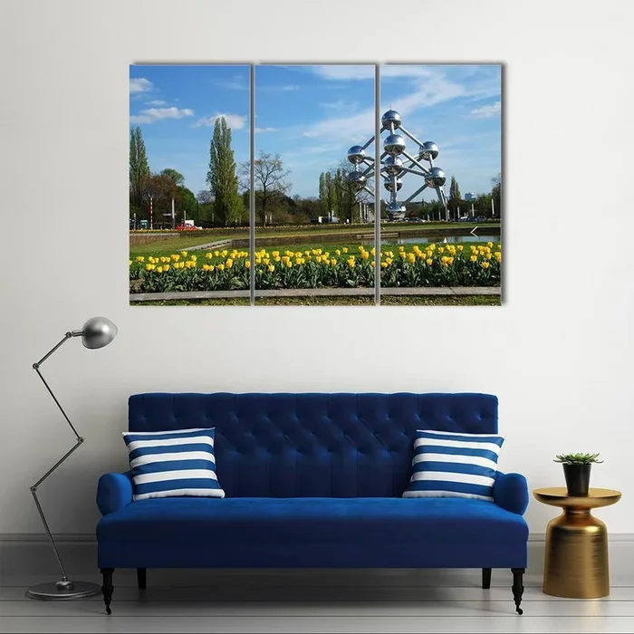 Atomium and Tulips in Brussels Canvas Wall Art