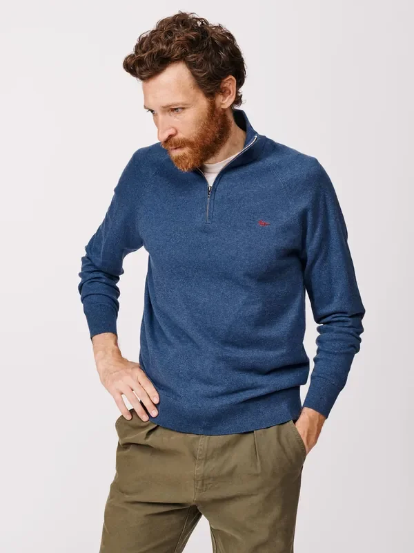 Aubin Blue Bonby Zip Neck 100% Cotton Jumper