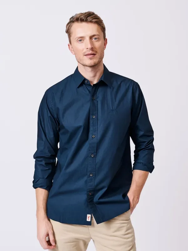 Aubin Blue Chase Poplin 100% Cotton Shirt
