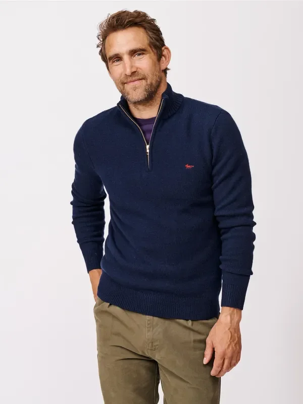 Aubin Blue Pepper Lambswool Zip Neck Jumper